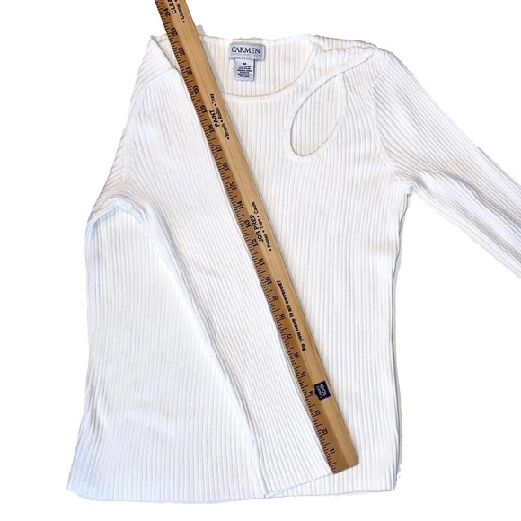 Carmen Marc Valvo Peek-a-boo Keyhole Knit Blouse White Size M - Picture 4 of 5